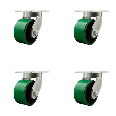 Service Caster 6'' Extra Heavy Duty Green Poly on Cast Iron Wheel Swivel Caster , 4PK CRAN-SCC-KP92S630-PUR-GB-4